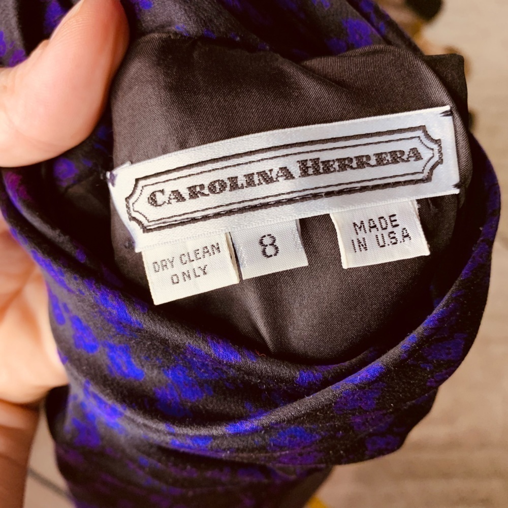 Carolina Herrera 100% Silk Matching set Skirt, Jacket Belt Plum/Midnight - Picture 11 of 16